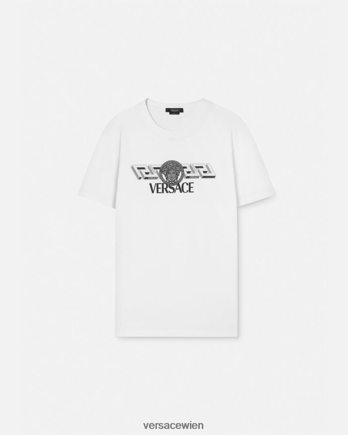 Weiß T-Shirt mit La-Greca-Logo Versace Männer Kleidung 8N4XJD1408
