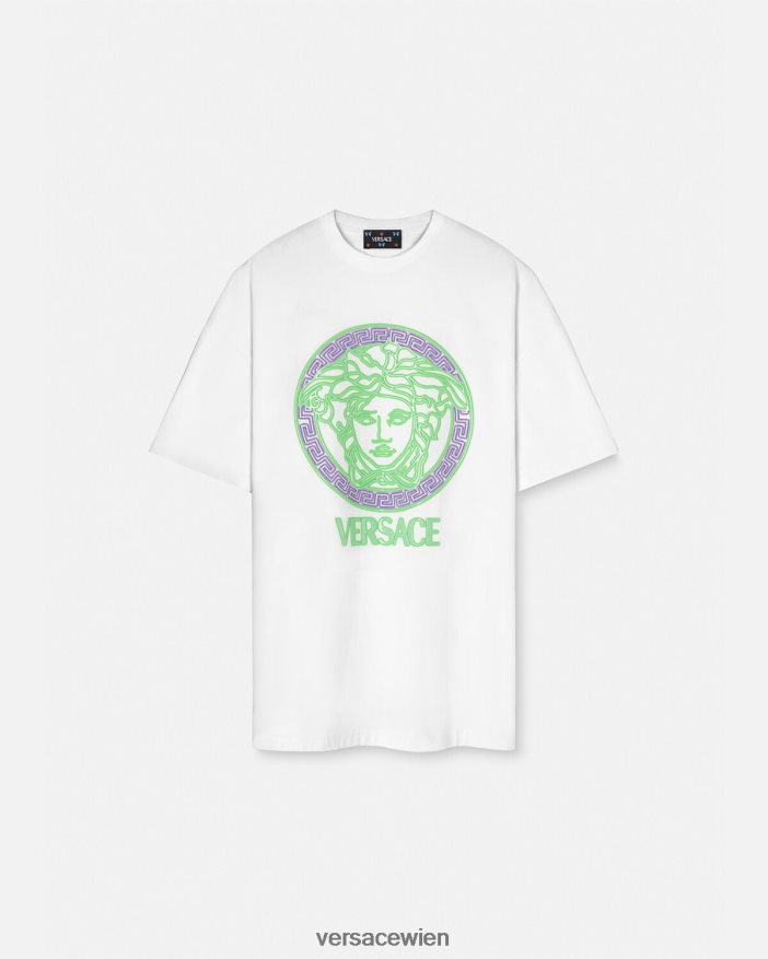Weiß T-Shirt mit Medusa-Logo in Distressed-Optik Versace Frauen Kleidung 8N4XJD135