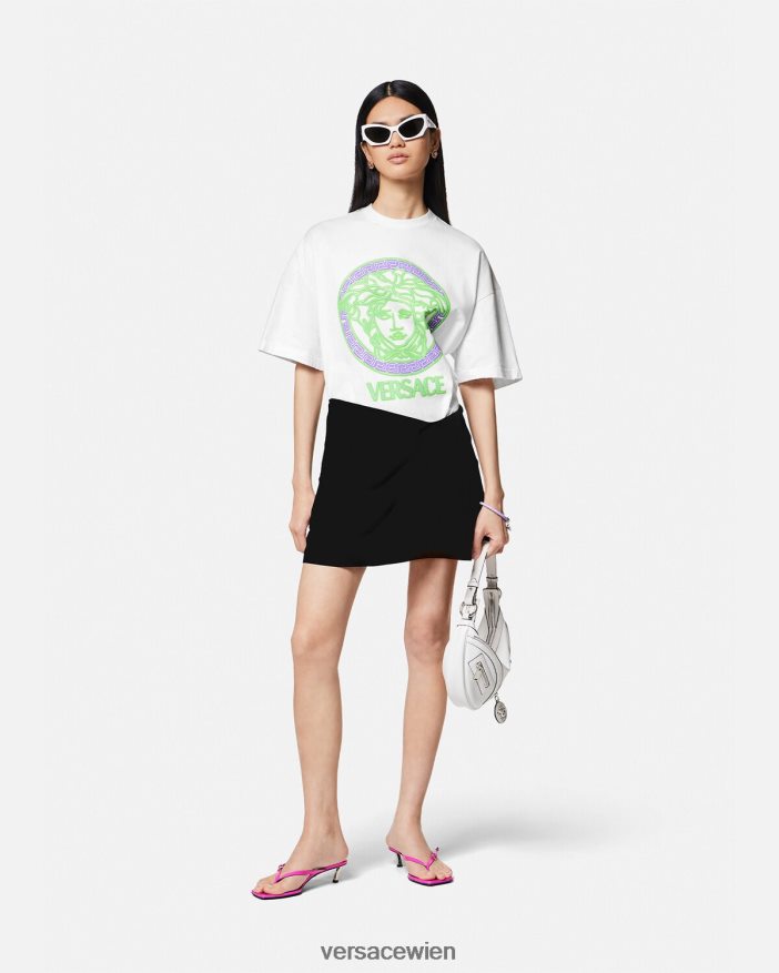 Weiß T-Shirt mit Medusa-Logo in Distressed-Optik Versace Frauen Kleidung 8N4XJD135