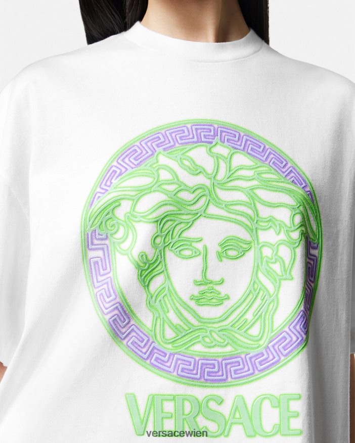 Weiß T-Shirt mit Medusa-Logo in Distressed-Optik Versace Frauen Kleidung 8N4XJD135