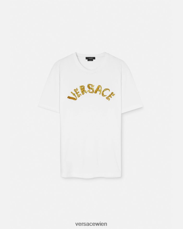 Weiß T-Shirt mit Muschel-Barock-Logo Versace Männer Kleidung 8N4XJD1360