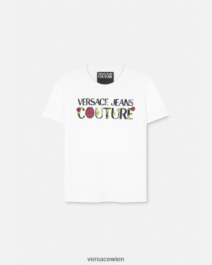 Weiß T-Shirt mit Rosen-Logo Versace Frauen Kleidung 8N4XJD2169