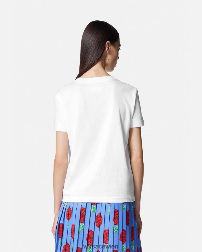 Weiß T-Shirt mit Rosen-Logo Versace Frauen Kleidung 8N4XJD2169