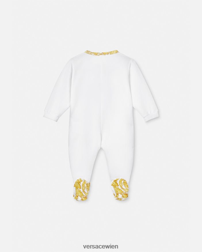 Weißes Gold Baby-Schlafanzug im Barocco-Stil Versace Kinder Kleidung 8N4XJD1825