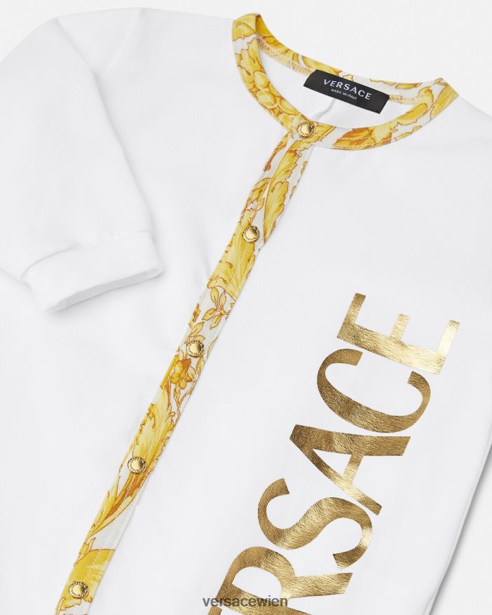 Weißes Gold Baby-Schlafanzug im Barocco-Stil Versace Kinder Kleidung 8N4XJD1825