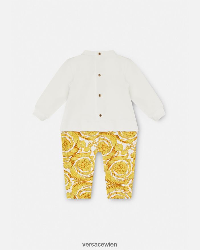 Weißes Gold Baby-Strampler im Barocco-Stil Versace Kinder Kleidung 8N4XJD1821