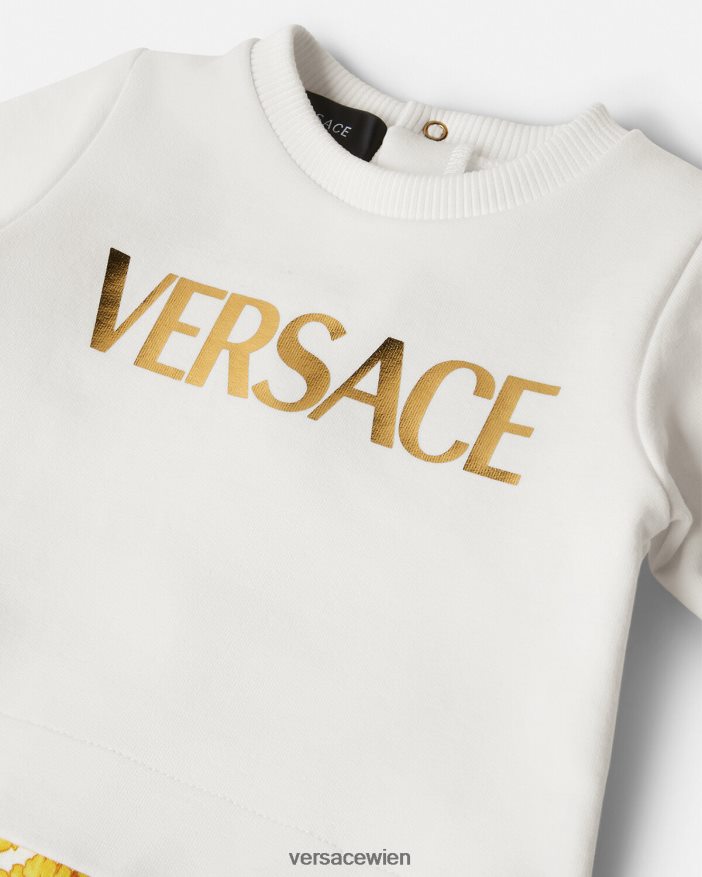 Weißes Gold Baby-Strampler im Barocco-Stil Versace Kinder Kleidung 8N4XJD1821
