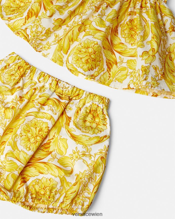 Weißes Gold Babykleid-Set im Barocco-Stil Versace Kinder Kleidung 8N4XJD1822