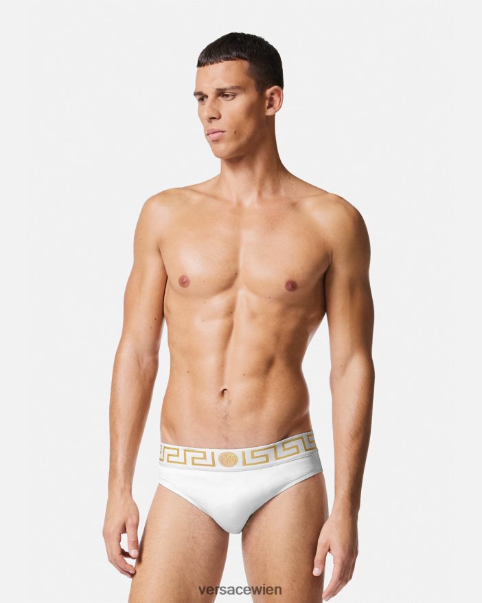 Weißes Gold Badeshorts mit Greca-Bordüre Versace Männer Unterwäsche und Strandbekleidung 8N4XJD1797
