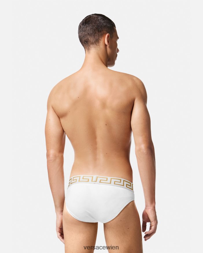Weißes Gold Badeshorts mit Greca-Bordüre Versace Männer Unterwäsche und Strandbekleidung 8N4XJD1797