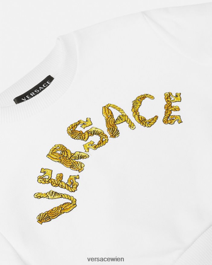 Weißes Gold Crop-Sweatshirt mit Logo Versace Kinder Kleidung 8N4XJD1935