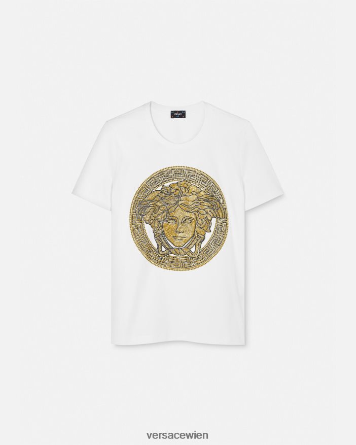 Weißes Gold Crystal La Medusa T-Shirt Versace Frauen Kleidung 8N4XJD133