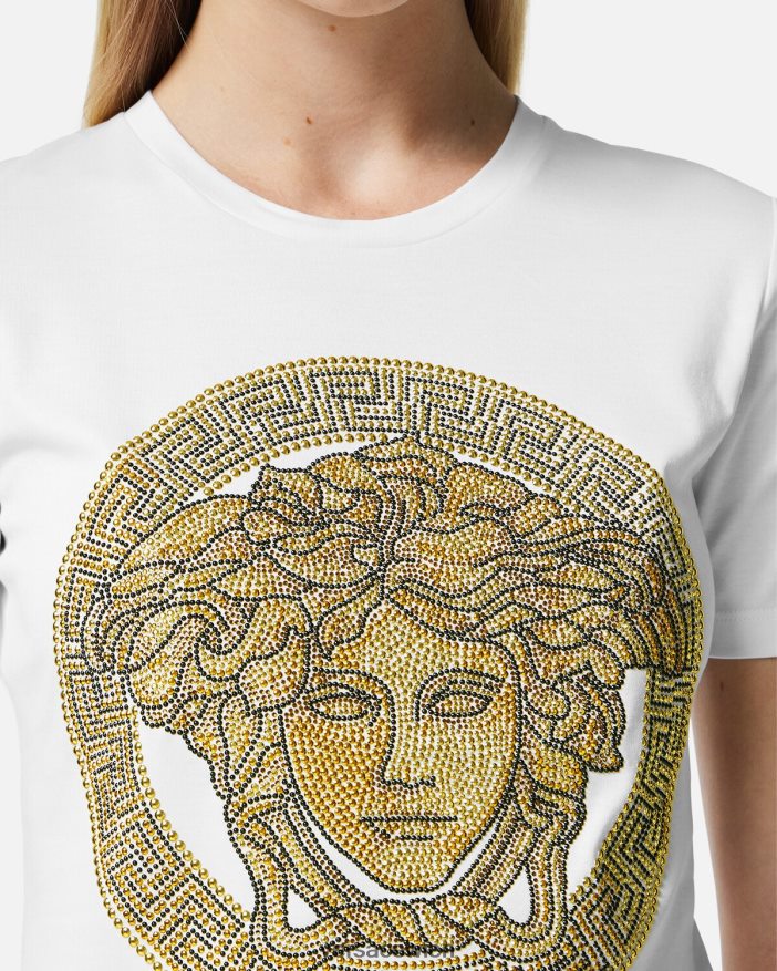 Weißes Gold Crystal La Medusa T-Shirt Versace Frauen Kleidung 8N4XJD133