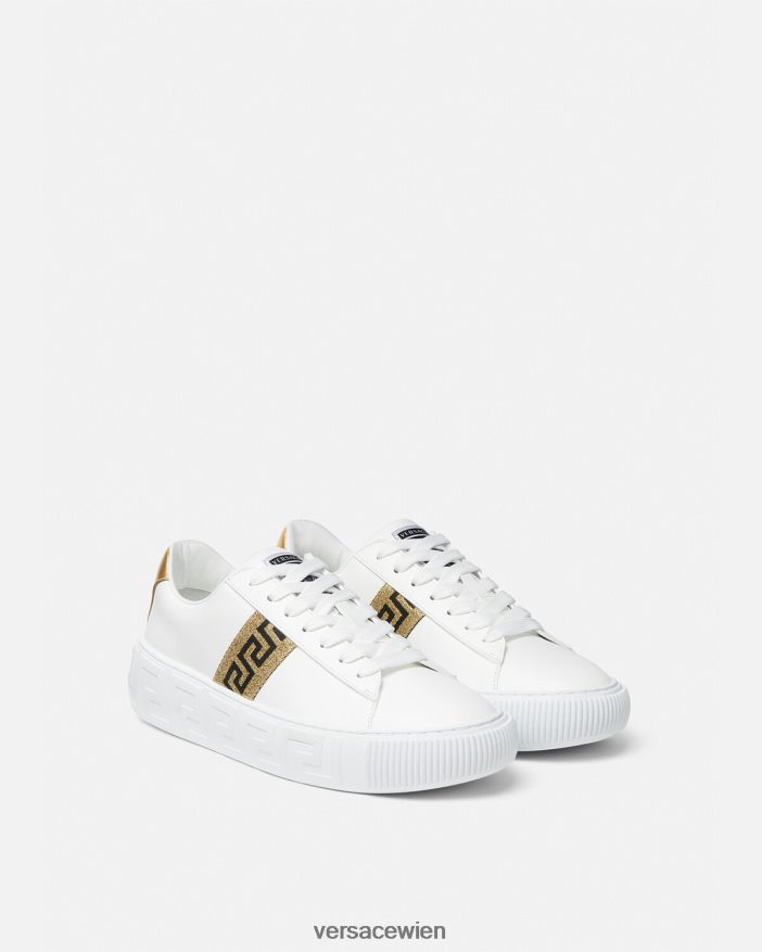 Weißes Gold Greca-Sneaker Versace Frauen Schuh 8N4XJD501