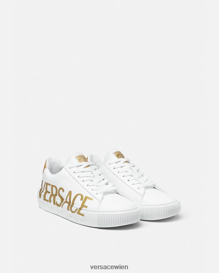 Weißes Gold Greca-Sneaker mit Logo Versace Männer Schuh 8N4XJD1549