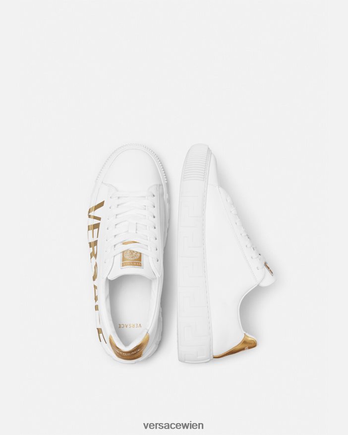 Weißes Gold Greca-Sneaker mit Logo Versace Männer Schuh 8N4XJD1549