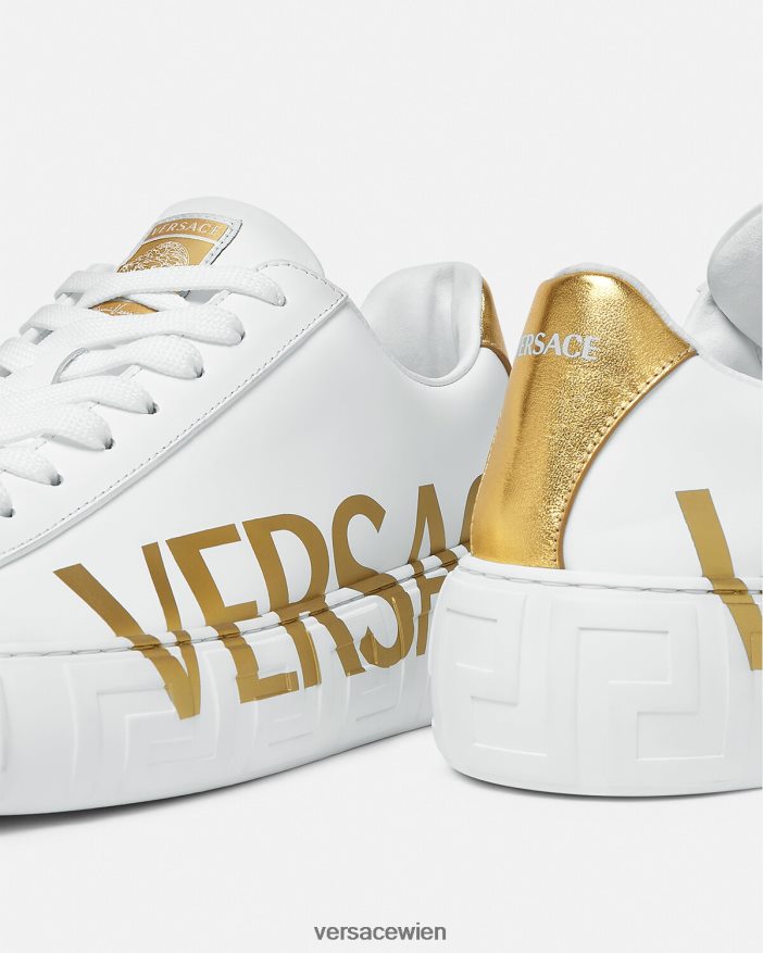Weißes Gold Greca-Sneaker mit Logo Versace Männer Schuh 8N4XJD1549