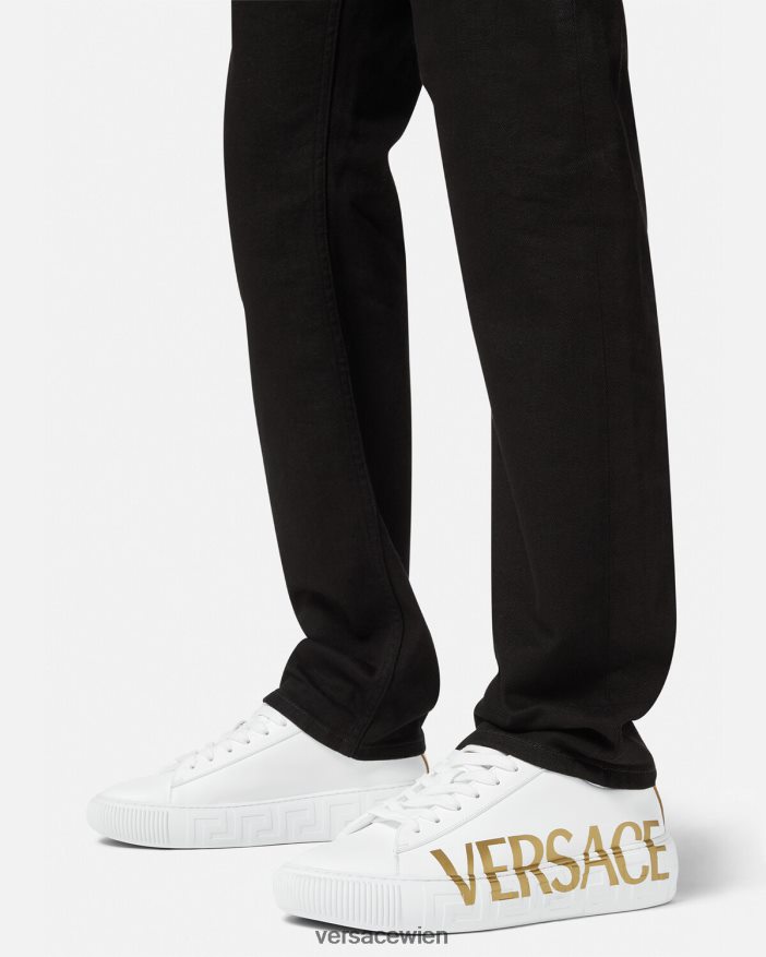 Weißes Gold Greca-Sneaker mit Logo Versace Männer Schuh 8N4XJD1549