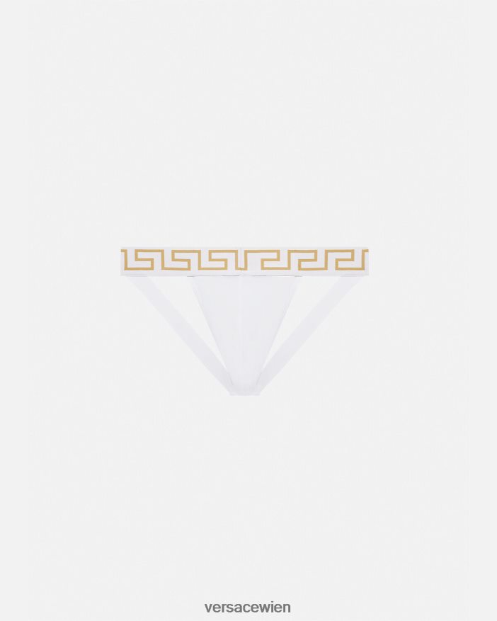 Weißes Gold Jockstrap mit Greca-Bordüre Versace Männer Unterwäsche und Strandbekleidung 8N4XJD1776