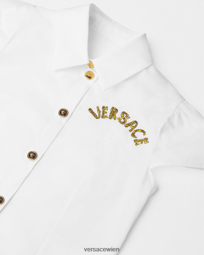Weißes Gold Kurzarmhemd mit Medusa-Motiv Versace Kinder Kleidung 8N4XJD1936