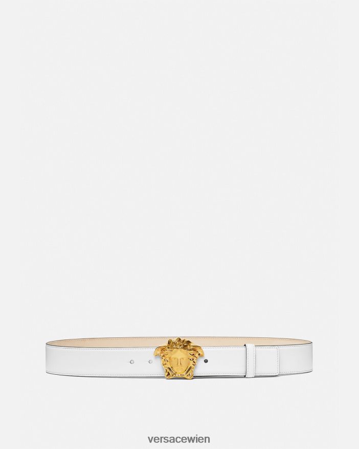 Weißes Gold La Medusa-Ledergürtel Versace Männer Zubehör 8N4XJD1622
