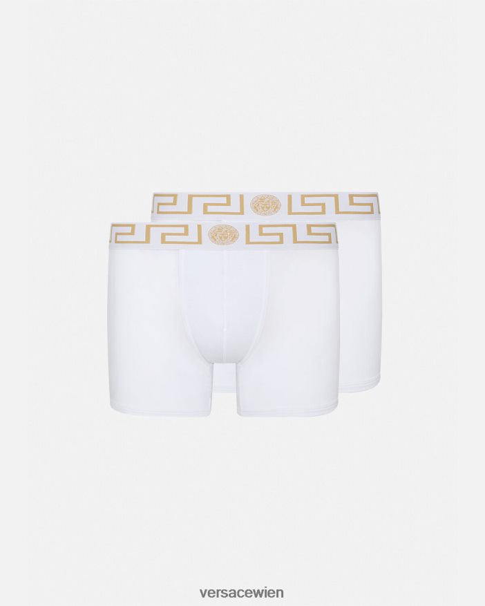 Weißes Gold Lange Unterhosen mit Greca-Bordüre 2er-Pack Versace Männer Unterwäsche und Strandbekleidung 8N4XJD1762