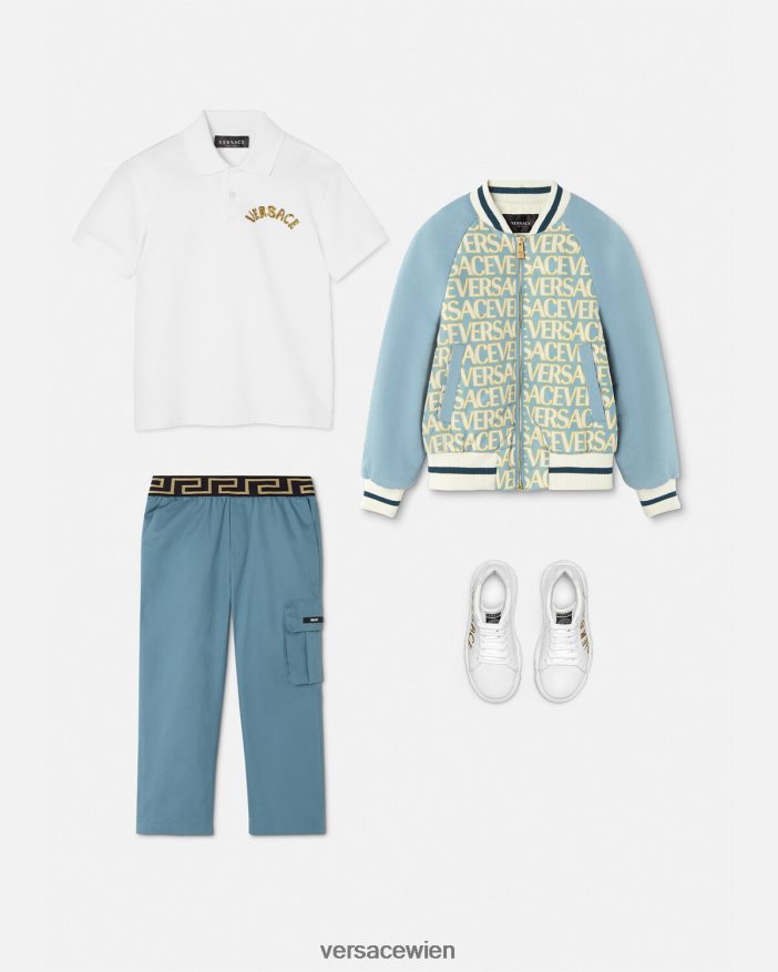 Weißes Gold Logo-Poloshirt Versace Kinder Kleidung 8N4XJD2082