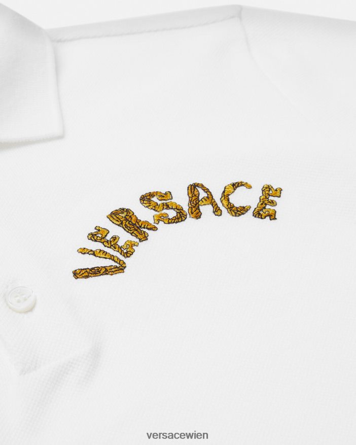 Weißes Gold Logo-Poloshirt Versace Kinder Kleidung 8N4XJD2082