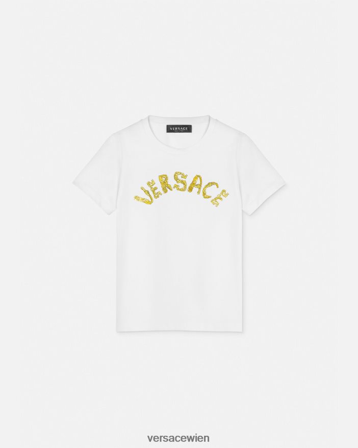 Weißes Gold Logo-T-Shirt Versace Kinder Kleidung 8N4XJD1933