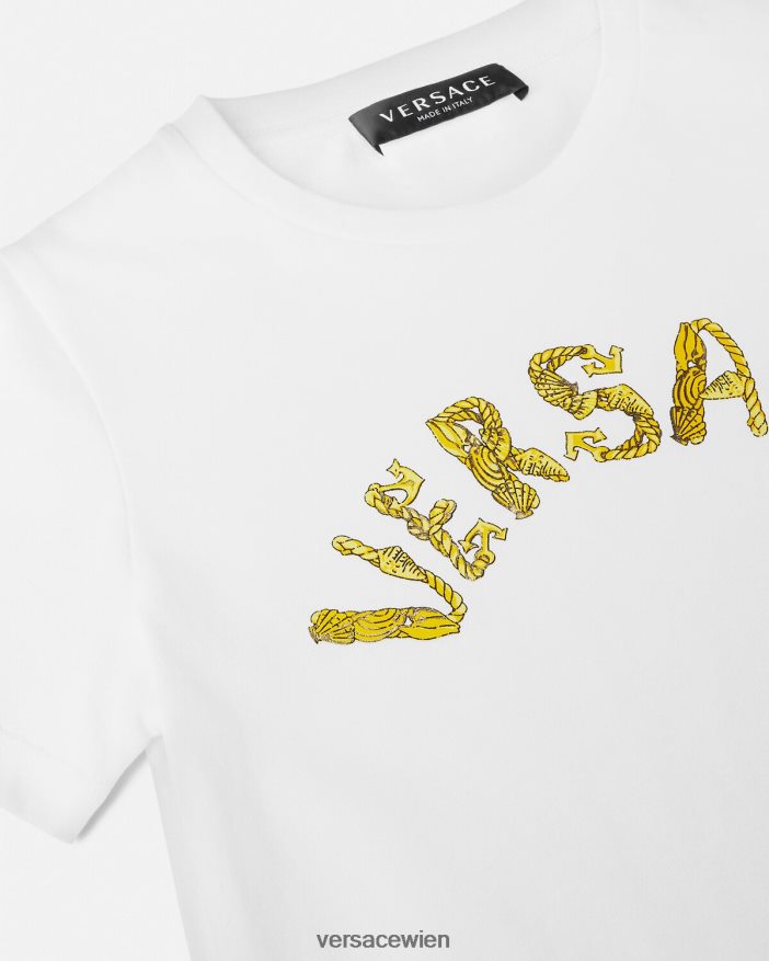 Weißes Gold Logo-T-Shirt Versace Kinder Kleidung 8N4XJD1933
