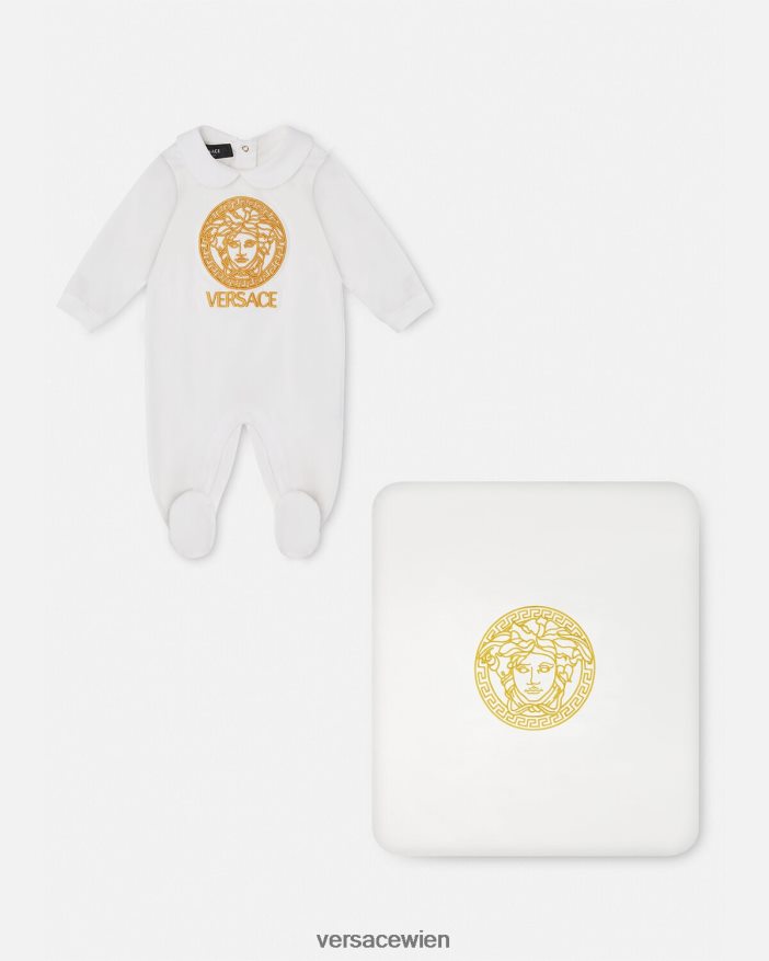 Weißes Gold Medusa-Baby-Schlafanzug Versace Kinder Kleidung 8N4XJD1823