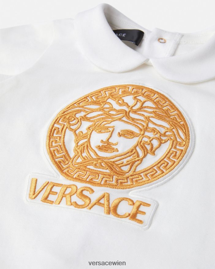 Weißes Gold Medusa-Baby-Schlafanzug Versace Kinder Kleidung 8N4XJD1823