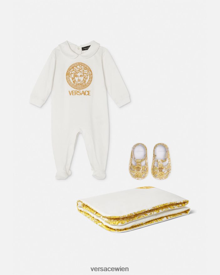 Weißes Gold Medusa-Baby-Schlafanzug Versace Kinder Kleidung 8N4XJD1824