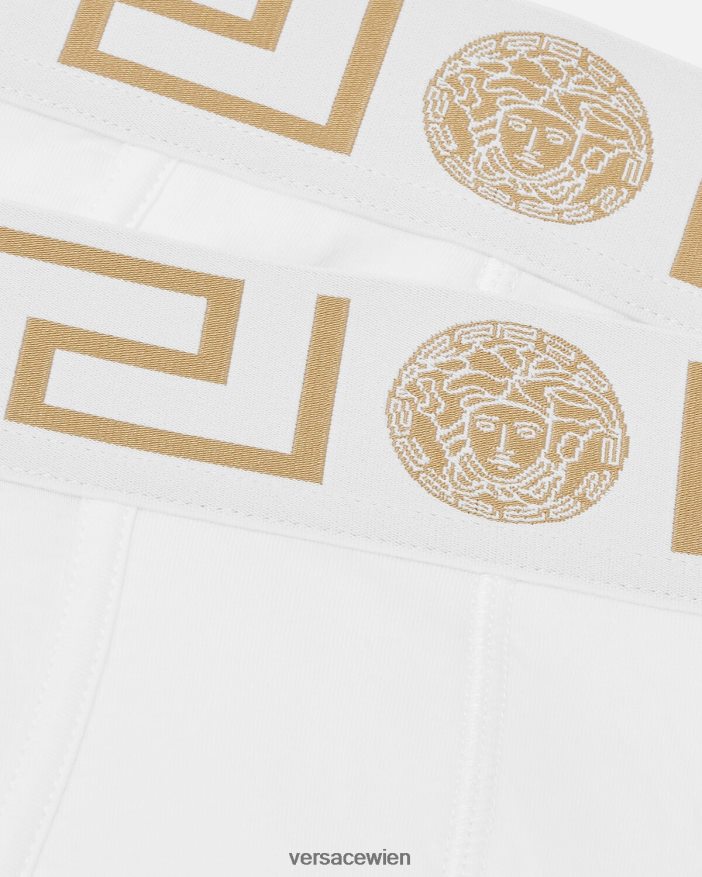 Weißes Gold Slips mit Greca-Bordüre im 2er-Pack Versace Männer Unterwäsche und Strandbekleidung 8N4XJD1784