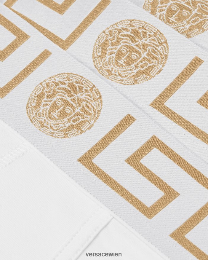 Weißes Gold Slips mit Greca-Bordüre im 3er-Pack Versace Männer Unterwäsche und Strandbekleidung 8N4XJD1780