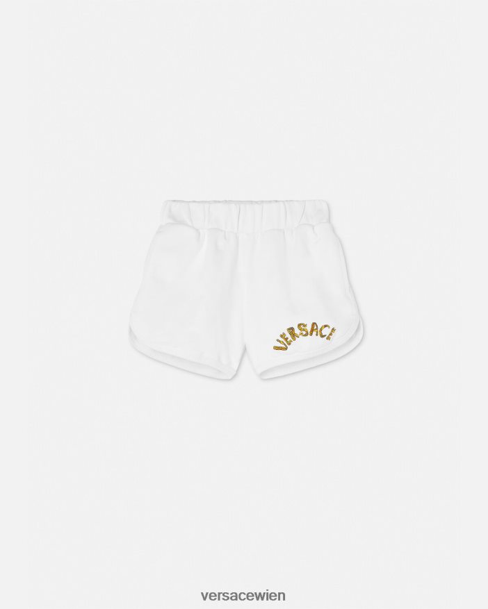 Weißes Gold Sweatshorts mit Logo Versace Kinder Kleidung 8N4XJD1934
