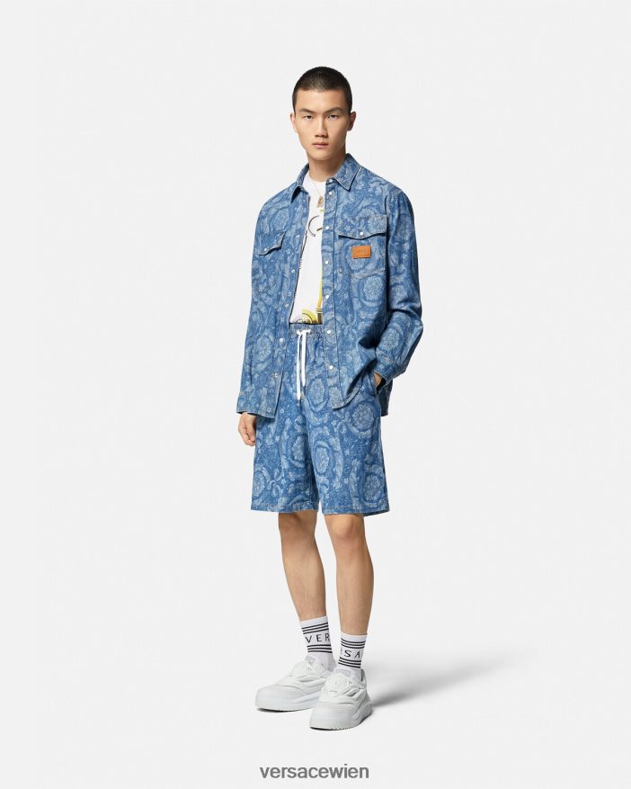 blau  bedruckt Jeansshorts mit Barocco-Silhouette Versace Männer Kleidung 8N4XJD1449
