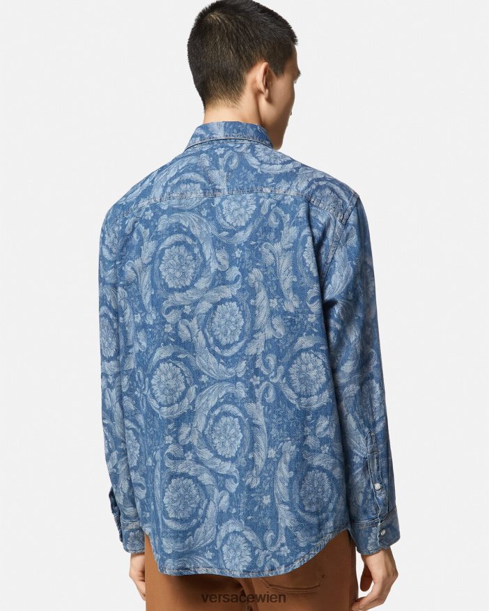 blau  bedruckt Überhemd aus Jeansstoff mit Barocco-Jacquardmuster Versace Männer Kleidung 8N4XJD1299