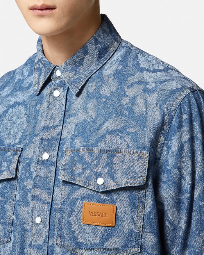 blau  bedruckt Überhemd aus Jeansstoff mit Barocco-Jacquardmuster Versace Männer Kleidung 8N4XJD1299