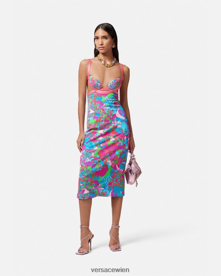 drucken Geblümtes Sommer-Midikleid mit Cut-outs Versace Frauen Kleidung 8N4XJD13