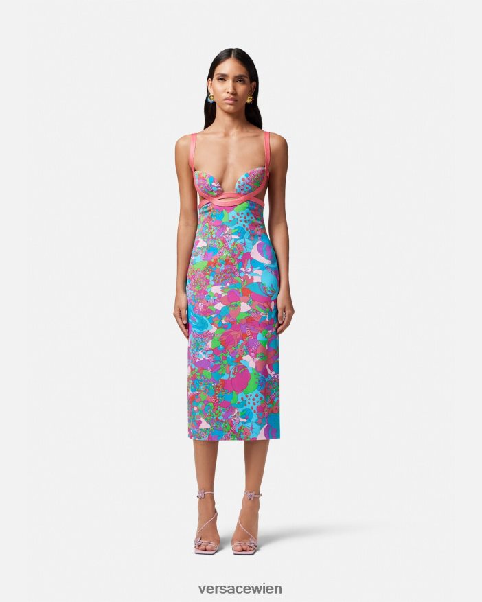 drucken Geblümtes Sommer-Midikleid mit Cut-outs Versace Frauen Kleidung 8N4XJD13
