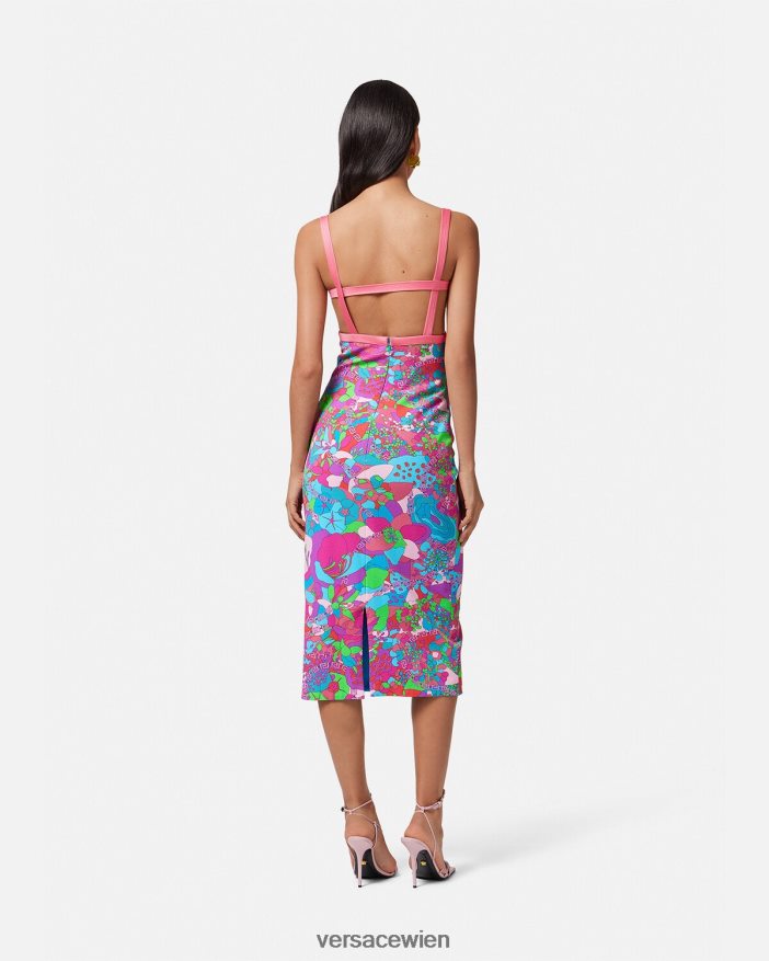 drucken Geblümtes Sommer-Midikleid mit Cut-outs Versace Frauen Kleidung 8N4XJD13
