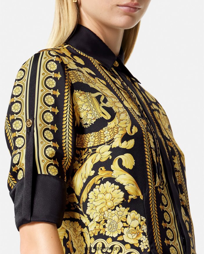 drucken Midi-Hemdkleid aus Barocco-Seide Versace Frauen Kleidung 8N4XJD34