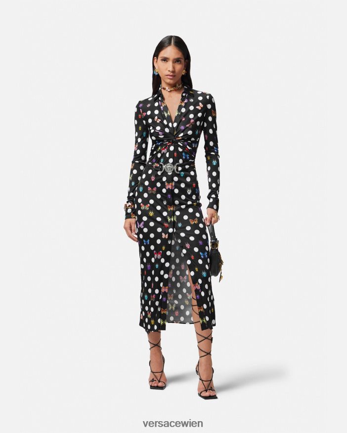 drucken Midi-Hemdkleid mit Schmetterlingen und Medusa \95 Versace Frauen Kleidung 8N4XJD4