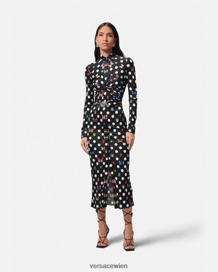 drucken Midi-Hemdkleid mit Schmetterlingen und Medusa \95 Versace Frauen Kleidung 8N4XJD4