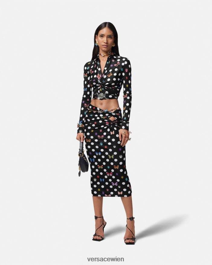 drucken Midirock mit Schmetterlingsknoten Versace Frauen Kleidung 8N4XJD158