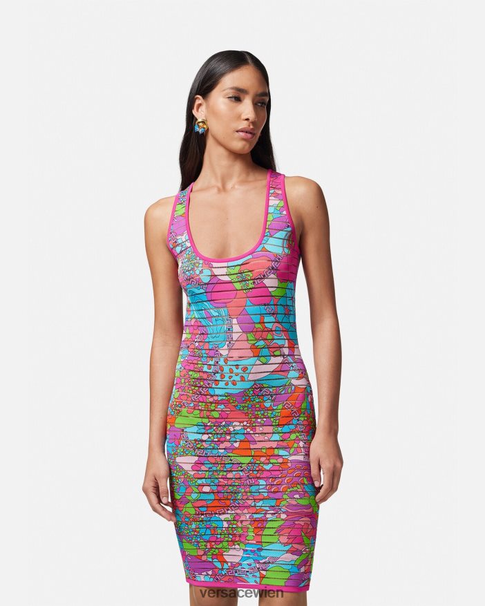 drucken Sommer-Strick-Midikleid mit Blumenmuster Versace Frauen Kleidung 8N4XJD12