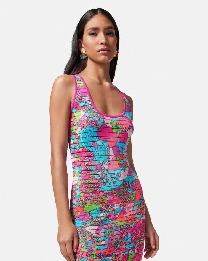 drucken Sommer-Strick-Midikleid mit Blumenmuster Versace Frauen Kleidung 8N4XJD12