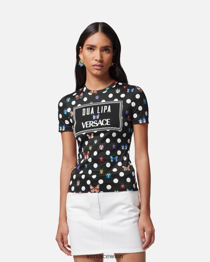 drucken T-Shirt mit bestickten Schmetterlingen Versace Frauen Kleidung 8N4XJD130