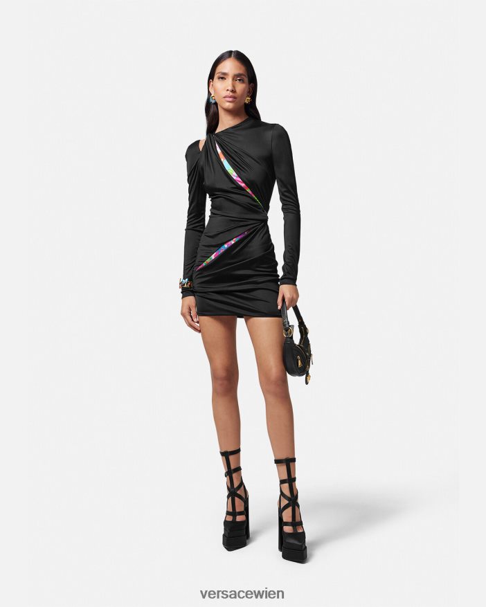 eine Farbe Geblümtes Sommer-Minikleid mit Knoten Versace Frauen Kleidung 8N4XJD22